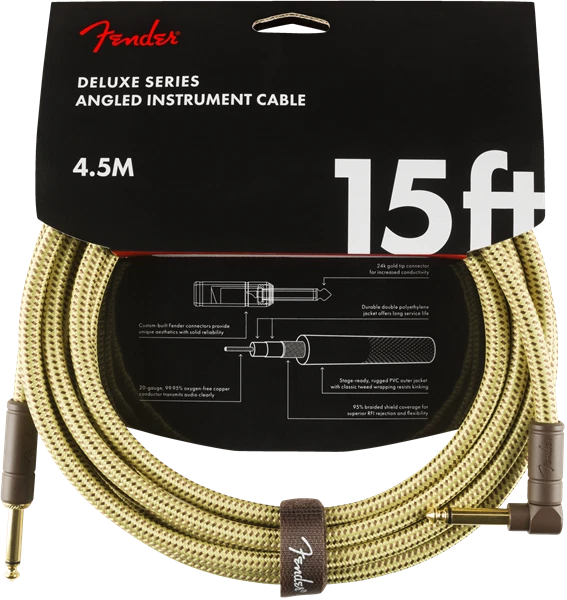 Fender Deluxe Series 15 Ft. Straight-angle Instrument Cable Tweed