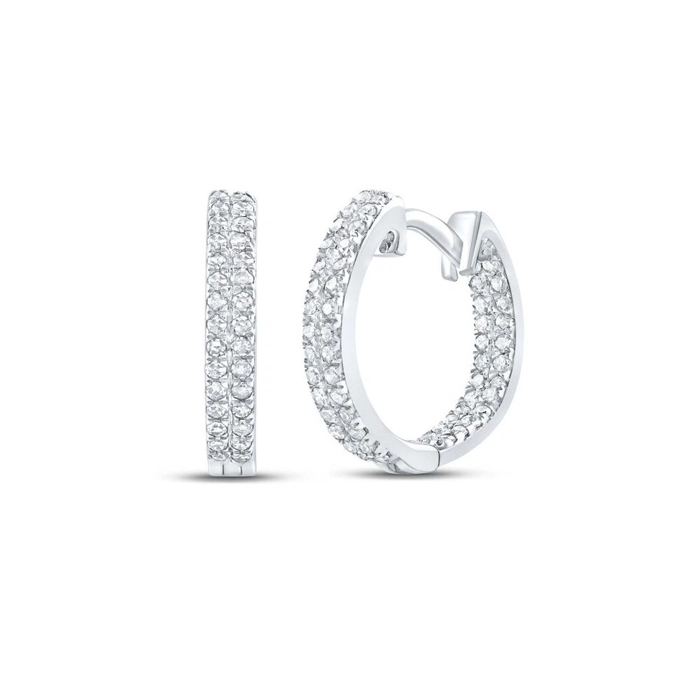10k White Gold Womens Round Diamond Hoop Fashion Earrings 1/5 Cttw - Image 1 of 1