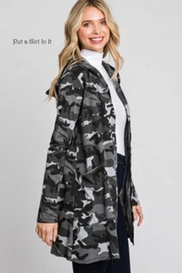 New PLUS SIZE Womens ARMY GRAY BLACK CAMOUFLAGE CAMO CARDIGAN POCKETS 1X 2X 3X - Picture 1 of 6