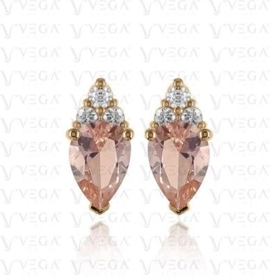 Pendiente de morganita natural y diamantes en forma de pera de 3,36 quilates de oro rosa macizo de 14 quilates Foto 1 de 4