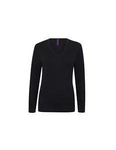 Henbury H721 Ladies V Neck Jumper Black Size M - Picture 1 of 3