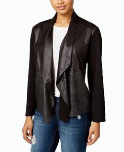 Style & Co Coated Open-front Jacket. Deep Black. Size: Large - Picture 1 of 2
