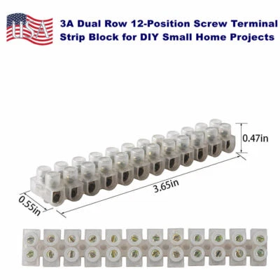 3A Dual Row 12 Positions Screw Terminal Electric Barrier Strip Block 2PCS - Image 1 of 4