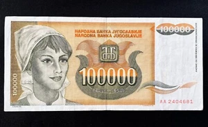 1993 Jugoslavia 100000 Dinara carta moneta mondo estero moneta SPEDIZIONE GRATUITA - Foto 1 di 3