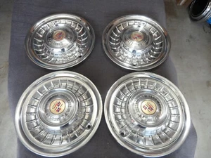 1958 59 original Cadillac Fleetwood hubcaps (4) w gold center medallions - good - Picture 1 of 16