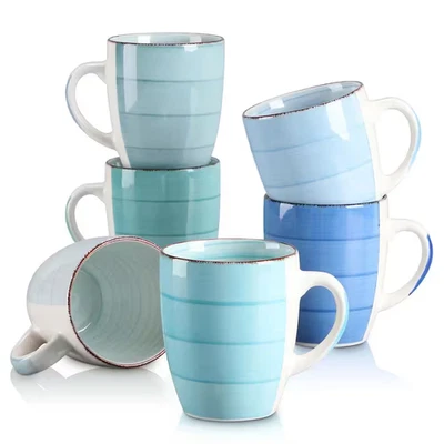 MALACASA 12 Oz. Multi-Blue Stoneware Coffee Mugs (Set of 6) Tea Cup Coffee Mug for Tea Co