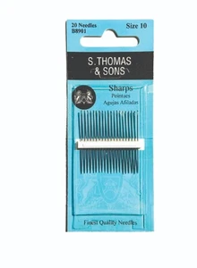 Size 10 -- Sharps --- Hand Sewing Needles -- 20/pack --- S. Thomas & Sons® - Picture 1 of 1