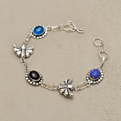 Bracciale con gioielli fatti a mano in argento sterling 925 con pietre prezio... - Immagine 1 di 4