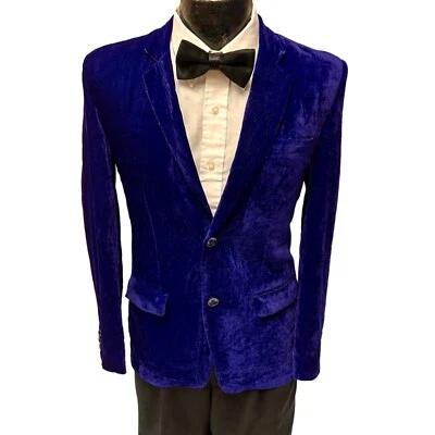 Vtg 50's Royal Blue Purple VELOUR Tux Jacket VELVET Formal ROCKABILLY Tuxedo 34 - Image 1 of 4