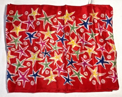Echo SCARF 10" x 53" SILK RED BLUE YELLOW GREEN STARFISH 100% SILK NEW - Image 1 of 2