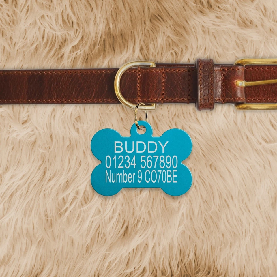 Personalised Blue Bone Puppy Pet Paw ID Tags Dog / Cat Tag Name ENGRAVING - Image 1 of 1