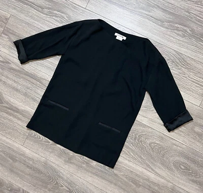 Blusa Pullover LACOSTE Negra Top Manga 3/4 Camisa Borde Satinado Cápsula talla 38 M Foto 1 de 4
