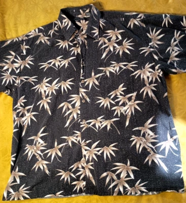 Camisa Hawaiana Pierre Cardin Para Hombre XXL Negra Bambú Abotonada Manga Corta Foto 1 de 3