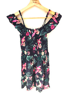 H&M NAVY BLUE PINK FLORAL DRESS - Age 12 / 13 / 14 Years