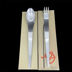 A Michelsen Arne Jacobsen Stainless Server Set Denmark Matte 660-74 660-75 NEW - Picture 1 of 14