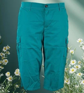 Lee Petite SZ 6 Skimmers Mid-Rise Flex-To-Go Waist Stretch Cargo Pockets Teal - Picture 1 of 11