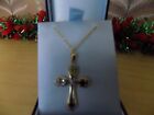 vintage 22ct plate on 925 silver cross and chain with couloured CZ stones boxed