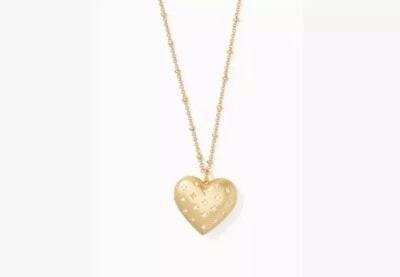 $98 kate Spade gold tone 32" pave heart locket pendant necklace - Image 1 of 3