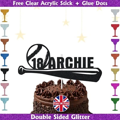 Personalised Baseball Theme Glitter Cake Topper Birthday Sports Party Decor UK - Image 1 of 4