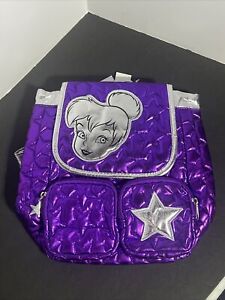 New Disney Parks Authentic TINKER BELL Quilted Metallic Backpack - Purple Bag
