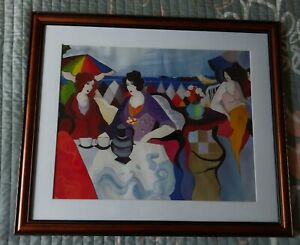 Framed Ladies At The Sea Under The Sun Colorful Print By Itzchak Tarkay  22" 25"