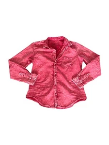 Frank & Eileen $278 Eileen Famosa Camisa Denim en Rojo Lavado a la Piedra De Colección; Grande - Imagen 1 de 5