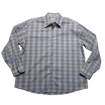 Camisa Enro Para Hombres XXL Azul Marrón A Cuadros Sin Hierro Pinpoint Oxford Vestido Algodón Foto 1 de 4