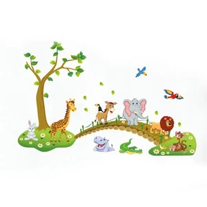 Cartoon Forest Giraffe Elephant Animals Wall Sticker Decal Art Mural Home Decor - Picture 1 of 1