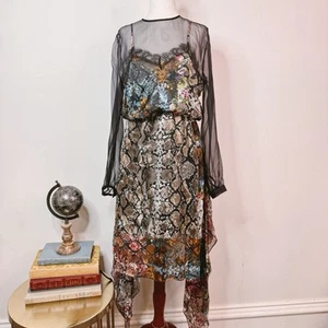NWT Preen Thornton Bregazzi Midi Dress Satin Devore Fredi Snake Print Sheer XS - Picture 1 of 16