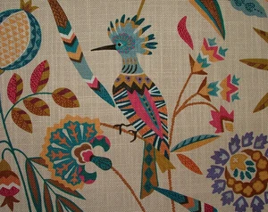 2.8m Hoopoe Granita Bird Linen Blend Fabric Curtain Upholstery Cushion Headboard - Picture 1 of 20