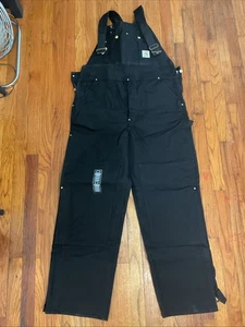 Vintage 90s Union Made Insulated Carhartt Double Knee Overalls 38x32 Black USA - Picture 1 of 14