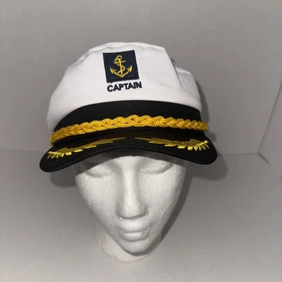 Marinero Blanco Negro Barco Barco Capitán Sombrero Disfraz Gorra Ajustable Foto 1 de 4