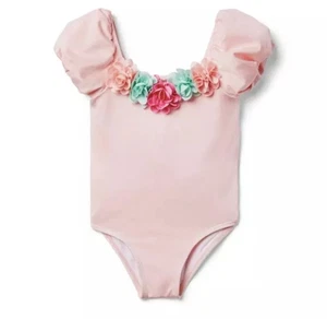 Janie & Jack Pink Rosette Puff Sleeve Swimsuit NWOT Size 7 - Picture 1 of 5
