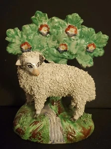 Antique English Staffordshire Confetti Sheep Ram Bocage 5" Figure Figurine - Picture 1 of 20