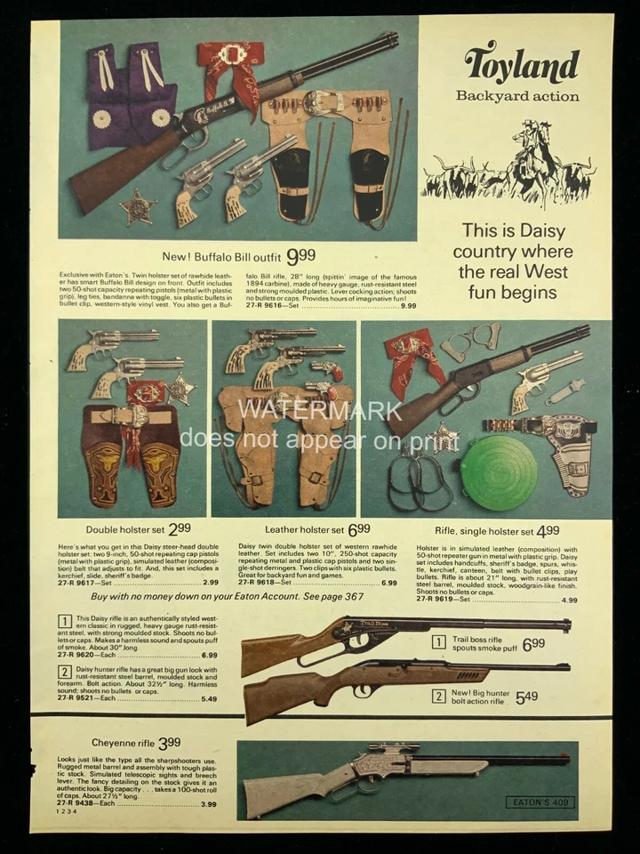 MCM Toyland Buffalo Bill 1973 traje margarita gorra pistolas publicidad impresa 625A Foto 1 de 1