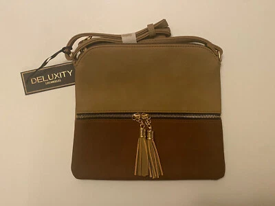 NWT Deluxity Light Weight Medium Crossbody  Bag W/Tassel Color Taupe-Tan - Image 1 of 4