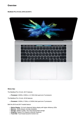 Apple MacBook Pro 15-inch 2016 and 2017 Technician Guide Service Manual - Image 1 of 4