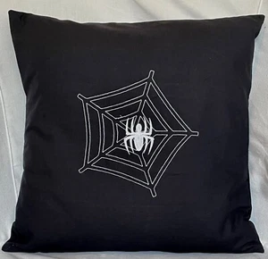 Spider on Web embroidery on Plain Black Sofa Bed Chair lounge Cushion 16" X 16" - Picture 1 of 2