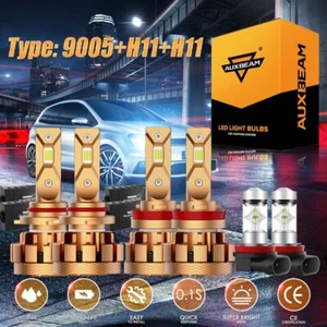 AUXBEAM 9005+H11+H11 H8 LED Headlight High+Low Beam+Fog Bulbs Combo 6000K Bright - Picture 1 of 12