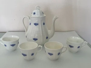 VINTAGE FINE BONE CHINA ADDERLEY BLUE CHELSEA TEAPOT AND 4 TEACUPS PURPLE WHITE - Picture 1 of 11
