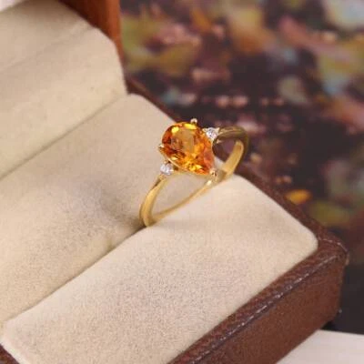 1.53 Ct Citrine White Topaz Engagement Prong Ring 925 Solid Yellow Gold - Image 1 of 4