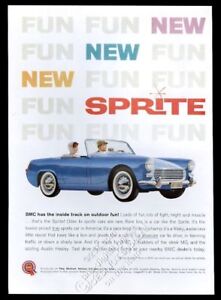 1961 Austin Healey Sprite blue car photo vintage print ad