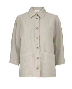 Masai Copenhagen Janica Linen Jacket Sz Large Front Square Pockets Tan Beige - Picture 1 of 8