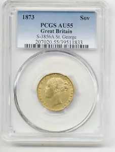 More details for 1873  queen victoria   st.george back full gold  sovereign coin  pcgs au55