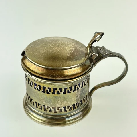 Antique Solid Silver Drum Mustard Pot Pierced Docker & Burn Ltd 1926 Cover