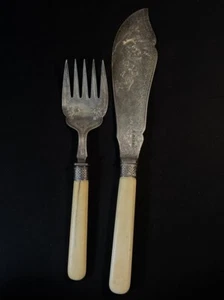 Antique 19th Century Fish Set Sterling Silver Sheffield England - Picture 1 of 8