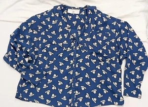 Vntg EILEEN WEST Blouse Top Sm Navy Blue Rayon Cowboy Hats UNIQUE! USA 1980s - Picture 1 of 11