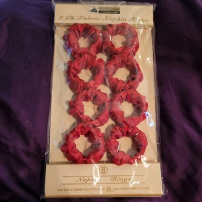 2005 NUEVO Juego de 8 Anillos Servilleteros Navidad Tela Damasco Tela Roja Better Home Foto 1 de 3