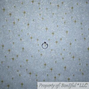 BonEful FABRIC Cotton Quilt White Gold Metallic Sparkle Dot Star Kid Print SCRAP