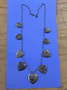 VINTAGE PUFFY HEART CHARM & PENDANT NECKLACE SILVER TONE 0.06 oz - Picture 1 of 11